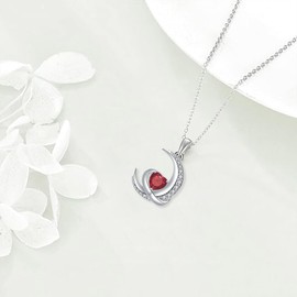 J.MUEN Moon Necklace for Women, 925 Sterling Silver, Pendant Chains with Heart Cubic Zirconia, Birthday, Valentine's Day, Christmas Gifts for Women, Boyfriend, Sterling Silver