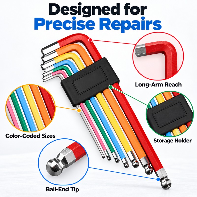 Bike Hex Key Set for Bicycle Repair – 7-Piece Color-Coded