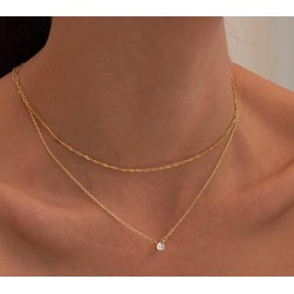 14K Gold Plated Layered Pearl Necklaces, Flower Necklace, Diamond Necklace for Women Simple Jewelry Gifts, adjustable, Brass, No Gemstone