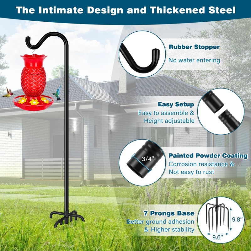 Gtongoko Tall Shepherds Hook for Outdoor, 108 Inch Bird Feeder