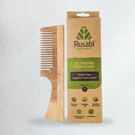 Rusabl Neem Comb - Wooden Comb For Multi-Actions - Detangling, Frizz Control & Shine, Rusabl Oil Treated Neem Comb, Promotes Hair Growth & Prevents Damage, Comb With Wooden Teeth (Wide tooth)