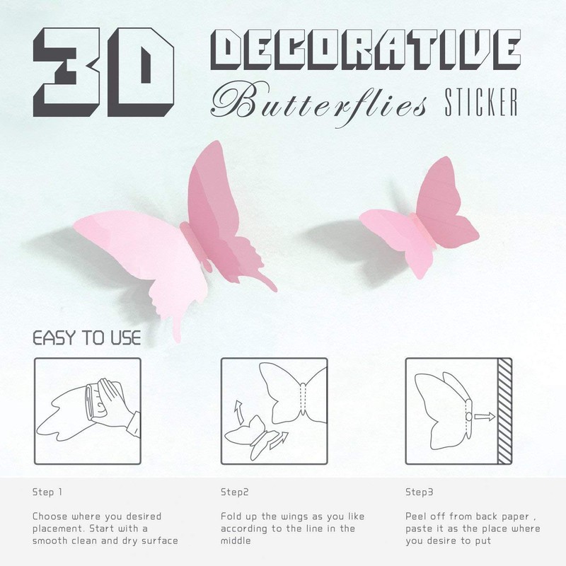 24pcs Kawaii 3D Butterfly Removable Mural Stickers Wall Stickers Decal