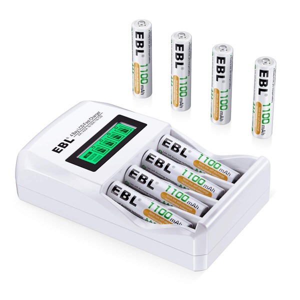 EBL Rechargeable AAA Batteries 1100mAh (8 Counts) with 907 LCD Individual AA/AAA Rechargeable Battery Charger