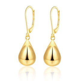 Gold Drop Earrings for Women, 14K Gold Plated Dangle Earring, Hypoallergenic Teardrop Waterdrop Dangly Earring, Small Huggie Hoop Hanging Leverback Earrings