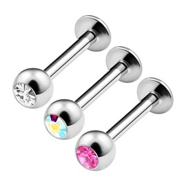 KJM Fashion Surgical Steel Labret Earrings 1.6 mm 14 g Pack of 3, Stainless Steel