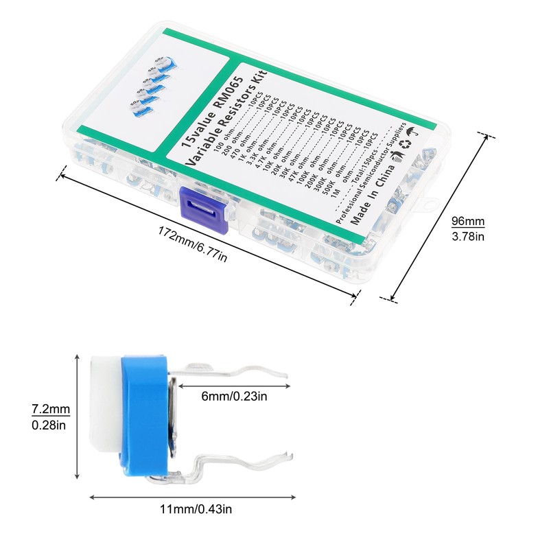 SMGDA 15 Values 150pcs 100 Ohm to 2M Ohm Variable