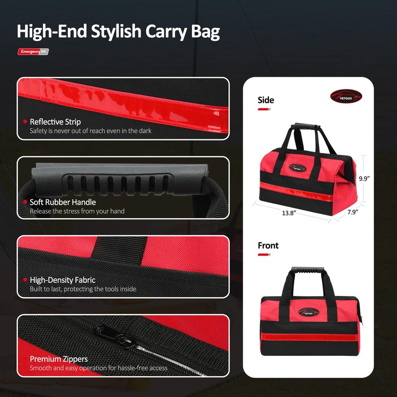 Car Roadside Emergency Kit with Jumper Cables, Auto Road Side