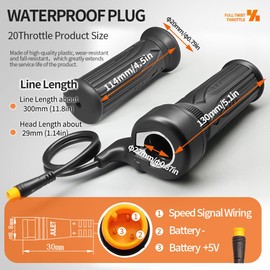 Electric Motorcycle Accelerator Right Hand Full Twist Throttle Ebike Throttle Compatible 12V-72V Suitable for 500W 1000W 1500W Hub Motor (New 20X Waterproof Plug)