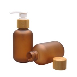 2 Pcs 4oz/120ml Amber PET Plastic Pump Bottles With Bamboo Pump Dispensers Empty Refillable Lotion Pump Brown Bottles For Shampoo Shower Gel Hand Wash Cosmetic
