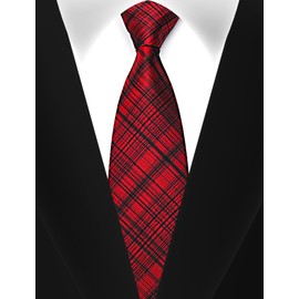 MYNPHYNA 100% Microfiber Patterned Men's Tie Set in Gift Box with 3.15'' (8cm) Tie, Pocket Square, and Cufflinks (Scarlet Plaid)