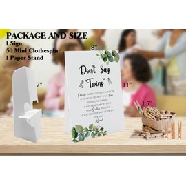 Greenery Don't Say Twins Game （1 Sign and 50 Mini Natural Clothespins） Don't Say Baby Baby Shower Game, Baby Shower Decorations, Baby Shower Games Gender Neutral, Green Leaves Baby Shower (DS21)