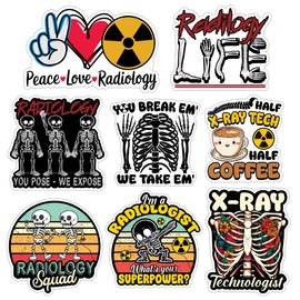 Radiology Sticker 8 Pcs (Large Size) Vinyl X-ray Tech Stickers Laptop Waterproof Decal for Car Bumper Water Bottle Notebook Luggage Window Birthday Decorations - Size 4 Inches