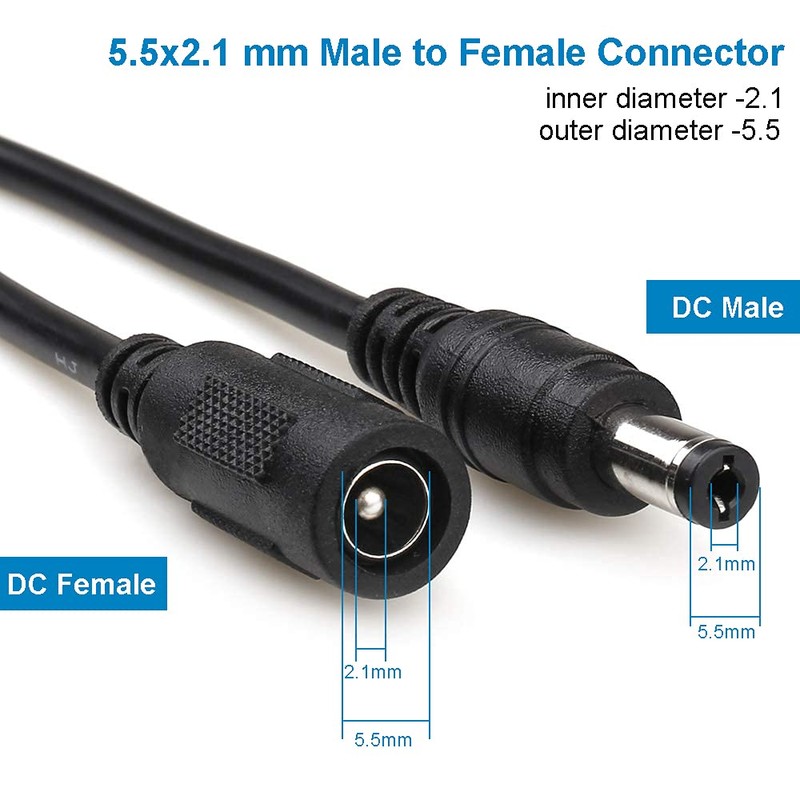 2-Pack 10ft DC Extension Cord 5.5mm x 2.1mm, Universal DC