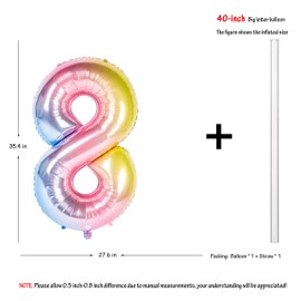 40 inch Rainbow Number Helium Foil Birthday Party Balloons big size Gradients Rainbow Digit 8