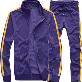 MACHLAB Men's Activewear Full Zip Warm Running Tracksuit Sports Set Casual Sweat Suit Lake Purple S