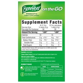 Benefiber Prebiotic Fiber Supplement On-the-Go Drink Mix, Clear & Taste-Free, 28 Stick Packs (0.14 oz each)