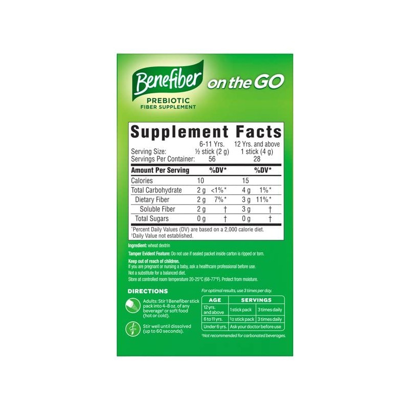 Benefiber Prebiotic Fiber Supplement On-the-Go Drink Mix, Clear & Taste-Free,