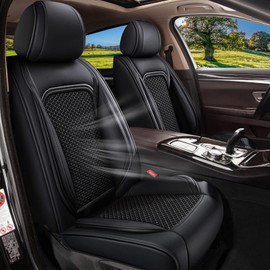 IKABEVEM Car Seat Covers 5 Seats for Hyundai Santa Fe 2007-2023 2024 2025 - Breathable Cooling Ice Silk Leather Seat Cover - Full Set Vehicle Seat Protectors (Black)