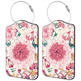 Elegance Floral Luggage Tag for Suitcase 2 Pack Leather Luggage Tag with Privacy Flap Name ID Label and Metal Loop for Women Men Travel