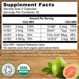 Organic Vitamin B Complex from Whole Foods - Blend of All 8 B Vitamins per Capsule - Vegan - 60 Capsules