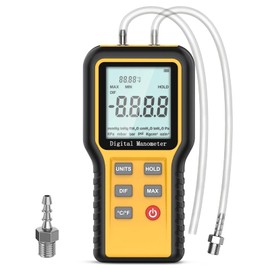 Pressure Gauge, Professional Air Pressure Gauge, Handheld HVAC Pressure Gauge, 12 Selectable Units, Differential Pressure Display, Dual Port Pressure Gauge Gas Pressure Tester with Backlight (Included