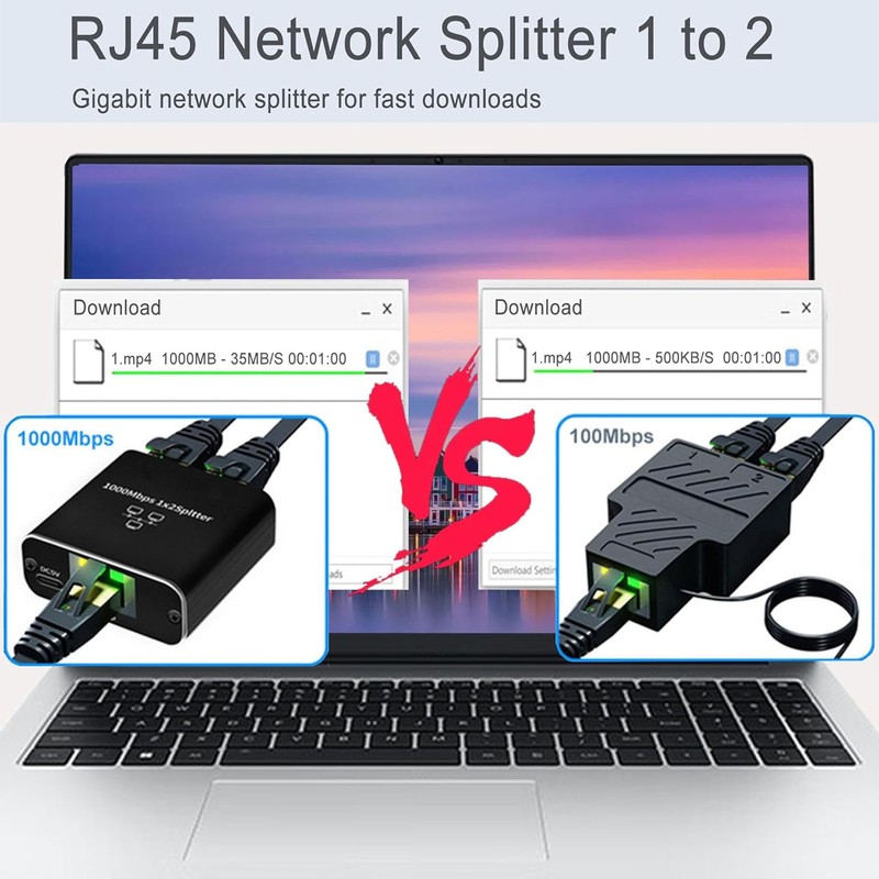 Ethernet Splitter RJ45 1 In 2 Out Gigabit Internet Splitter