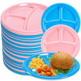 Whaline 100Pcs 10 Inch 3 Compartment Divided Plates Plastic Disposable Gender Reveal Party Dinner Plates for Baby Shower Birthday (Pink and Blue)