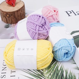 FOGAWA Pack of 4 Simple Yarn, Crochet Yarn for Beginners, Chunky Cotton Yarn for Knitting and Crocheting, Knitting Yarn with Crochet Accessories for Baskets, Carpets (Light Yellow, Light Purple, Pink