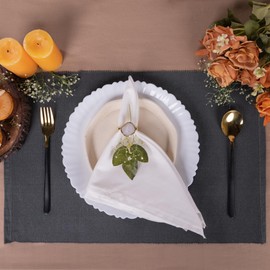 Dinner Table Mat Set of 6 Fine Ribbed Cotton - Dining Table Sets Modern Kitchen Table Place Mat Washable for Cafés Restaurants 49 x 33 cm - Charcoal Grey