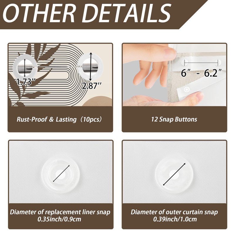 Keeuy Brown and Beige Hookless Shower Curtain with Snap-in Liner,