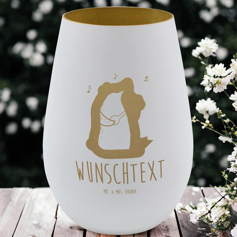 Mr. & Mrs. Panda Gold Windlicht Personalisiert Bär Lied -