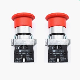 22mm NC Red Mushroom Emergency Stop Push Button Switch 600V 10A ZB2-BE102C (2PCS)
