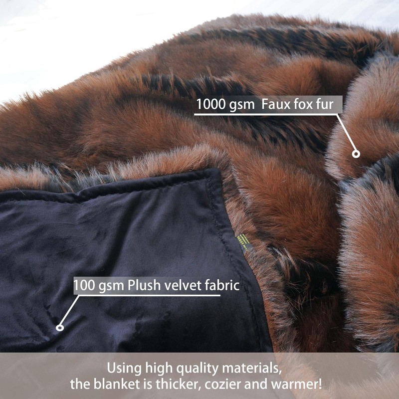 inchgrass Fox Faux Fur Blanket Luxury Fur Throw Blanket Sofa