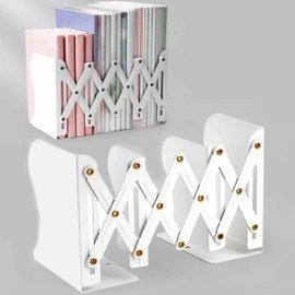 Metal Bookends for Heavy Books, Sturdy Book Stopper to Hold Books Heavy Duty, Adjustable Book Ends for Office & School (White)