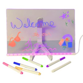 Channie’s LED Acrylic Dry Erase Board – Illuminated Clear Writing & Drawing Board with 7 Colorful Markers and Cleaning Cloth – Glowing Art & Learning Tool for Kids, Students, and Adults