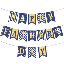 Happy Father's Day Gold Banner Bunting Banner for Dad Father's Party Decorations Backdrop Garland for Father's Day (blue gold)