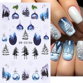 6 Sheets Snowman Nail Decals for Nail Art Snow Christmas Tree Nail Stickers 3D Self-Adhesive Christmas Gifts Nail Art Supplies Christmas Nail Art Stickers for Women Girls Nail Decoration Accessories