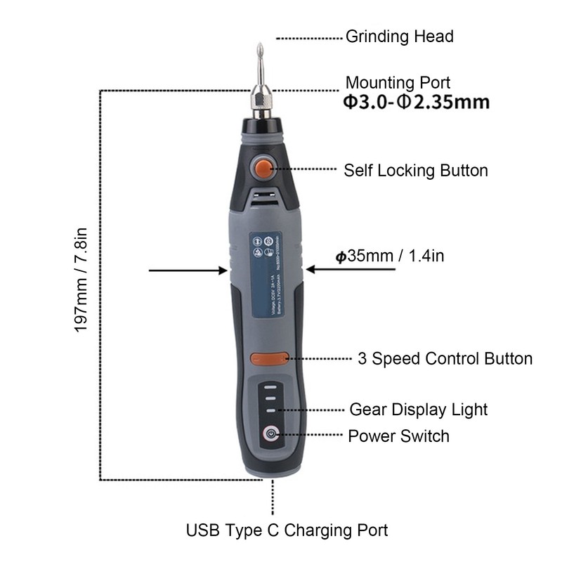 Handheld Grinder Rechargeable 3 Speeds Cordless Grinder Electric Polishing Engraving