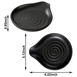 Porcelain Spoon Rest, 6.2" Large Drip Tray for Multiple Utensils, Heat-Resistant Holder for Stove Top, Modern Farmhouse Kitchen Decor – Spoons, Ladles, LadlesTongs and Spatulas, Black