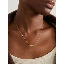 Cross Necklace for Women 14K Gold/Silver Plated Dainty Small Cross Pendant Choker Simple Trendy Cute Cross Charm Chain Necklaces Religious Faith Jewelry Gift