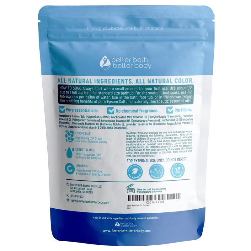 Vapor Bath Salt 32 Ounces Epsom Salt with Natural Rosemary,