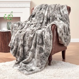Krifey Faux Fur Throw Blanket, Super Soft Cozy Blanket, Luxury Fluffy Blanket Warm Plush Bed Throw Marbled Gray 50" x 60"