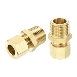 sourcing map 3Pcs Brass Compression Tube Fitting, 3/8" Tube OD x 3/8" NPT Male Connector Straight Coupling Adapter Union Fittings