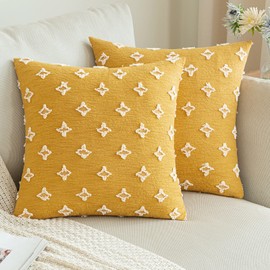 ANRODUO Pack of 2 Yellow Boho Decorative Throw Pillow Covers with Tufted Rhombic Jacquard for Fall Room Decor Boho Pillow Covers Decorations 20x20 Cute and Soft Pillowcase for Couch Sofa Living Room