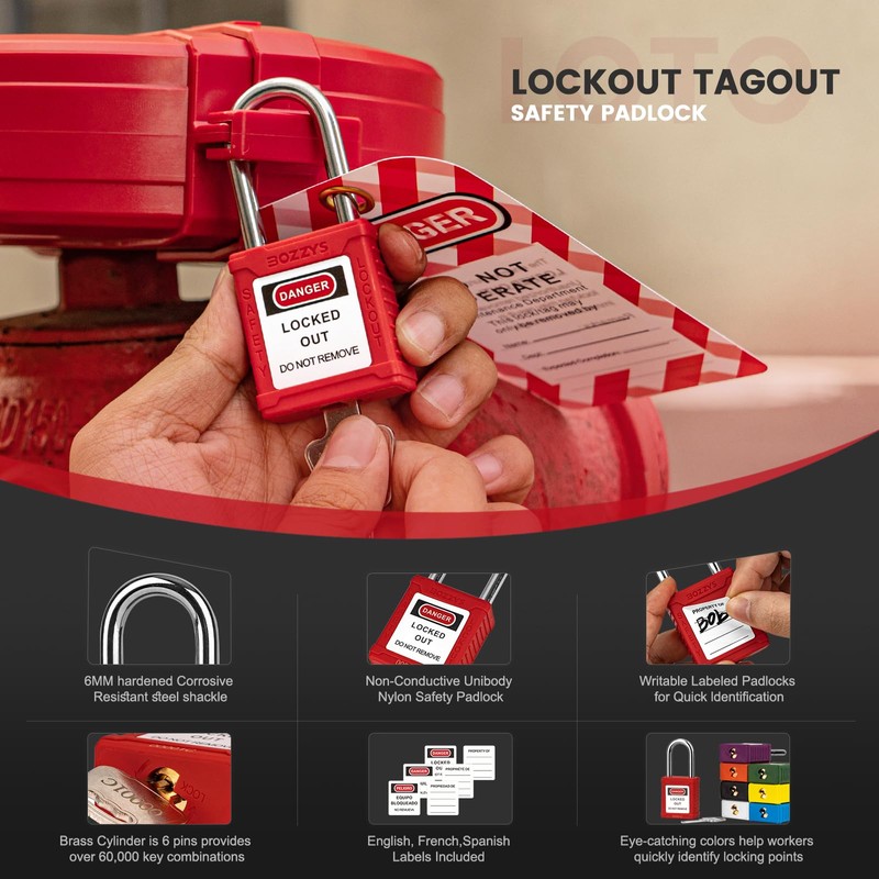 BOZZYS Lockout Tagout Locks 12-Pack｜OSHA White Loto Locks Keyed Alike｜12