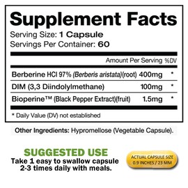 Dimberine - DIM & Berberine, High Purity Enhanced Absorption Formula - 60 Capsules