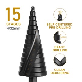 flintronic Spiral Grooved Step Drill Bit, 4mm-32 mm (5/32" to 5/4") HSS Titanium Coated, Hex Shank Metric Cut Tool for Wood, Stainless Steel,Metal Sheet
