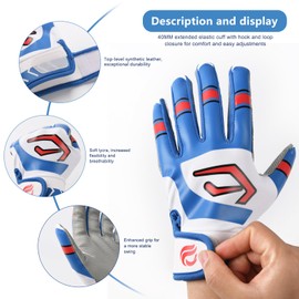 Goporoy Super-Grip Youth Baseball Batting Gloves for Kids, Ergonomic Design for Boys and Girls, Enhanced Protection & Optimal Performance Blue Batting Gloves Youth M/L