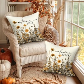Benjia Fall 18x18 Throw Pillow Covers Set of 2, Watercolor Flowers Decorative Holiday Pillow Case 18 x 18 Autumn Cushion Covers Thanksgiving Pillowcase for Indoor Home Bedroom Couch Sofa Decor