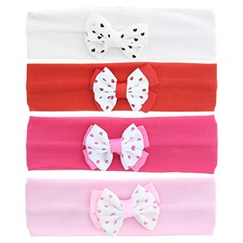 Zac's Alter Ego Set of 4 Assorted Pastel Baby/Kids Headbands with Heart Polka Dot Print Bow